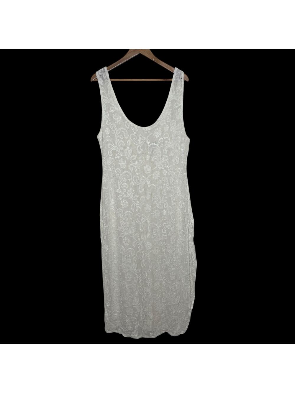 Vintage Val Mode Cream Lace Side Slit Size Large Maxi Length Nightgown